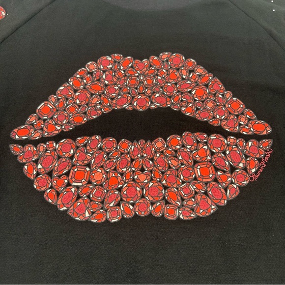 Lauren Moshi Noleta Ruby Lips Gem Print Pullover Sweatshirt Size Large - Picture 4 of 8